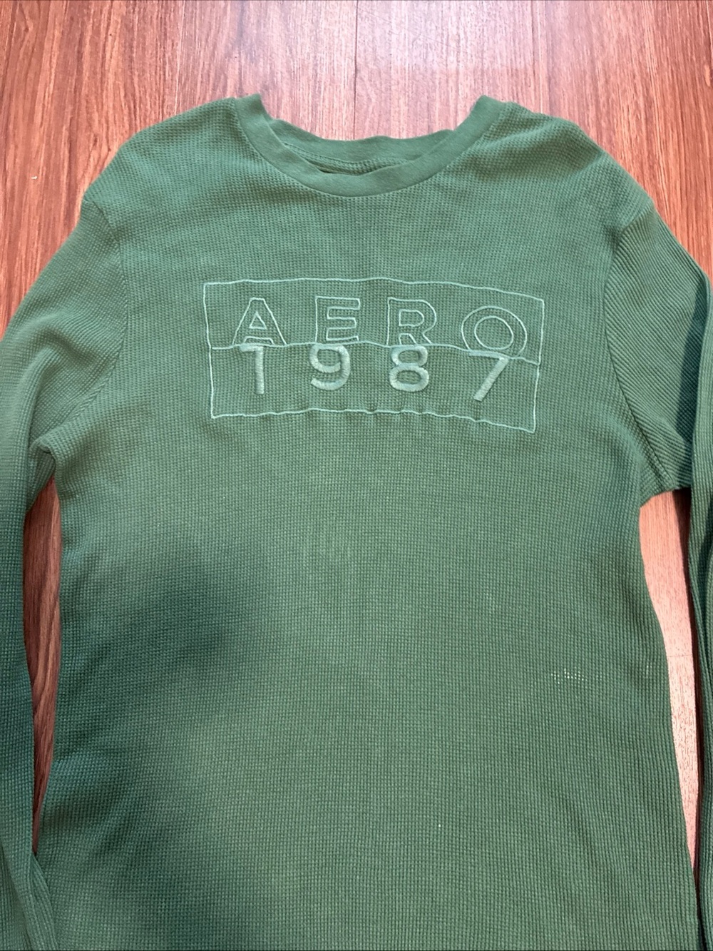 Aeropostale Long Sleeve Mens Medium Green Thermal Waffle Knit Pullover